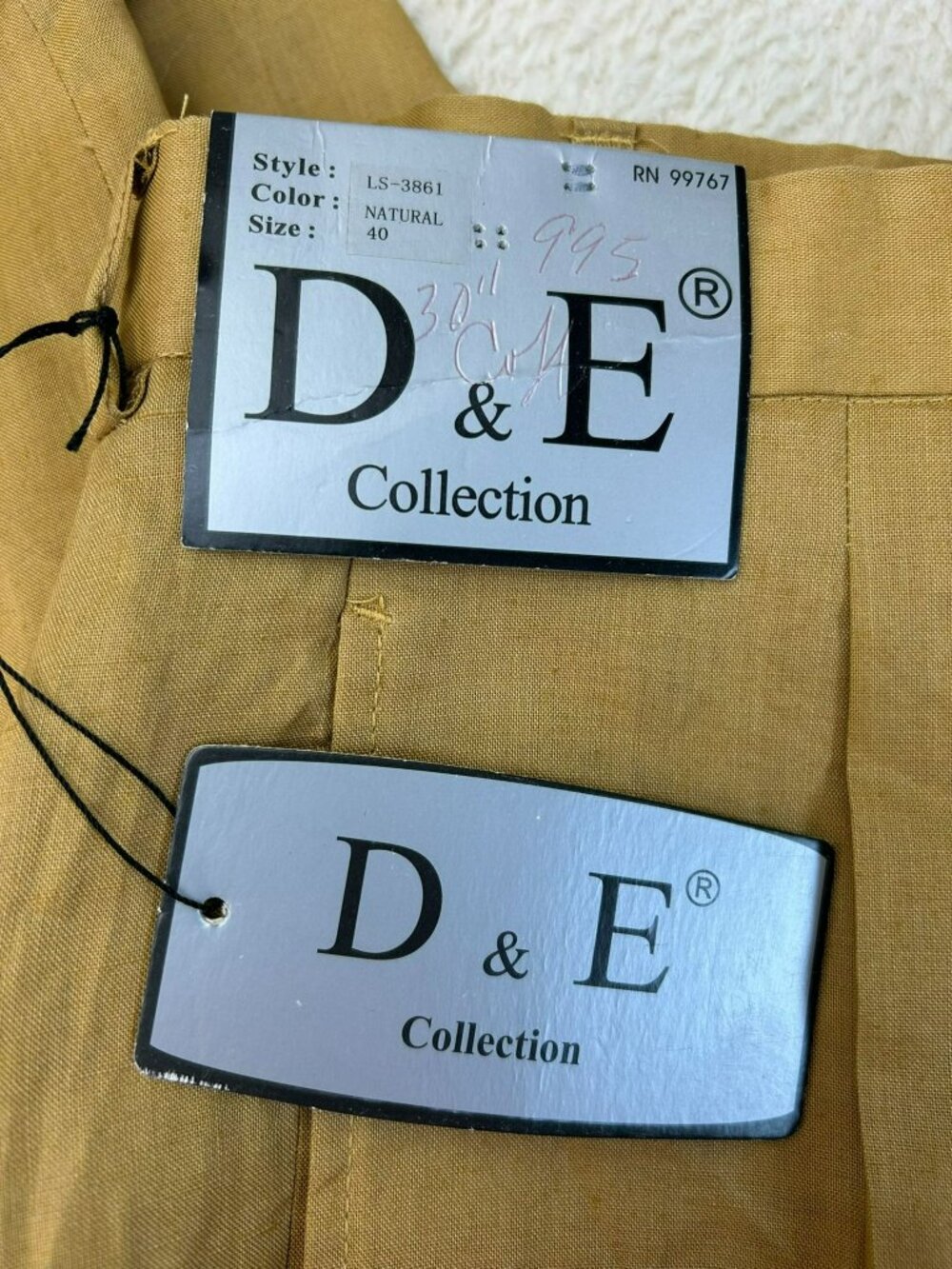 D & E Collection Mens Pants Natural Size 40 Linen Straight NWT See Pictures - Picture 2 of 8